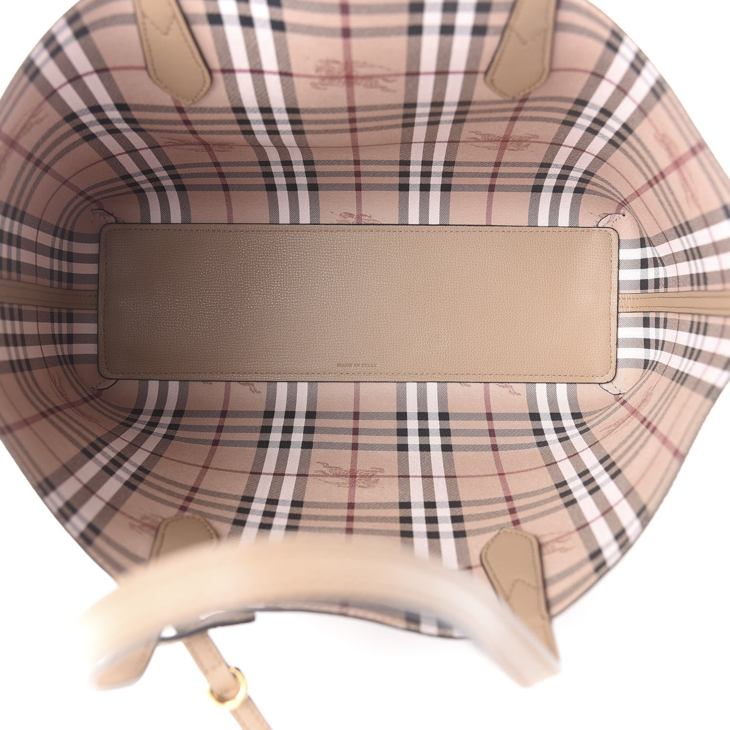 Burberry Grainy Calfskin Haymarket Check Medium Reversible Tote Camel 7 of 14