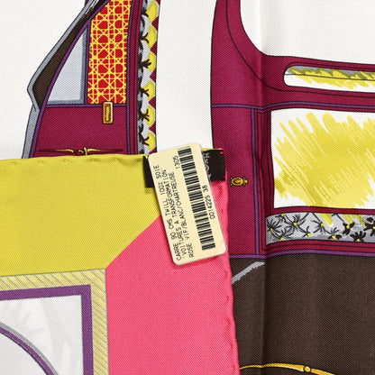 Hermes Silk Les Voitures A Transformation Scarf 90 Rose Vif White Chartreuse 2 of 5