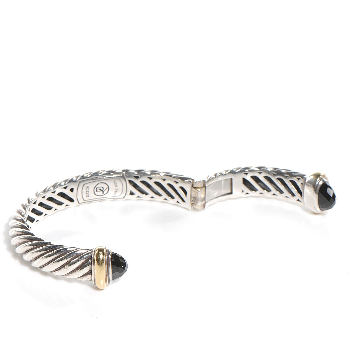 David Yurman Sterling Silver 18K Yellow Gold Black Onyx 10mm Waverly Bracelet 3 of 6