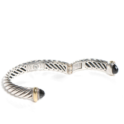 David Yurman Sterling Silver 18K Yellow Gold Black Onyx 10mm Waverly Bracelet 3 of 6