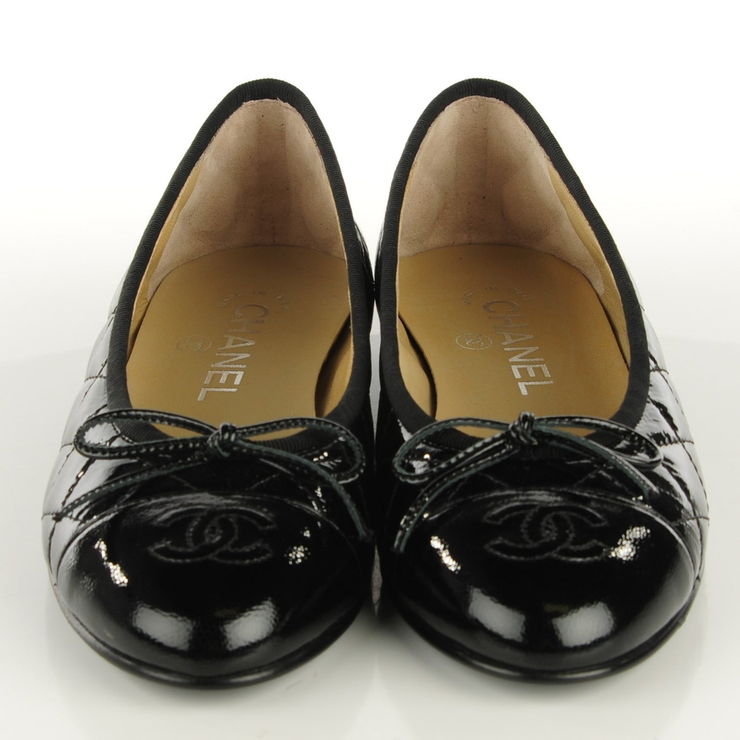 Patent Quilted Cap Toe Ballerina Flats 36.5 Black