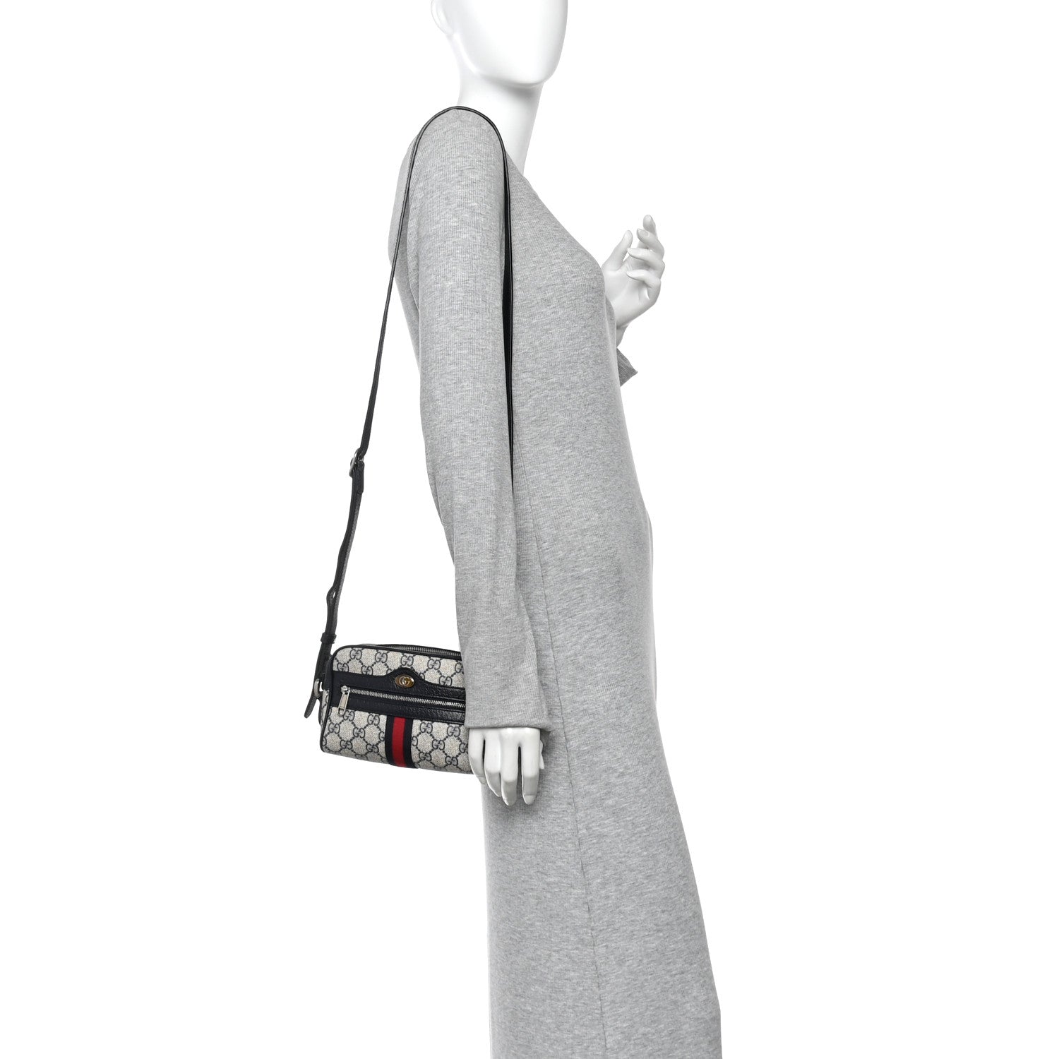 Gucci GG Supreme Monogram Textured Dollar Calfskin Web Mini Ophidia Shoulder Bag Beige Blue 2 of 15