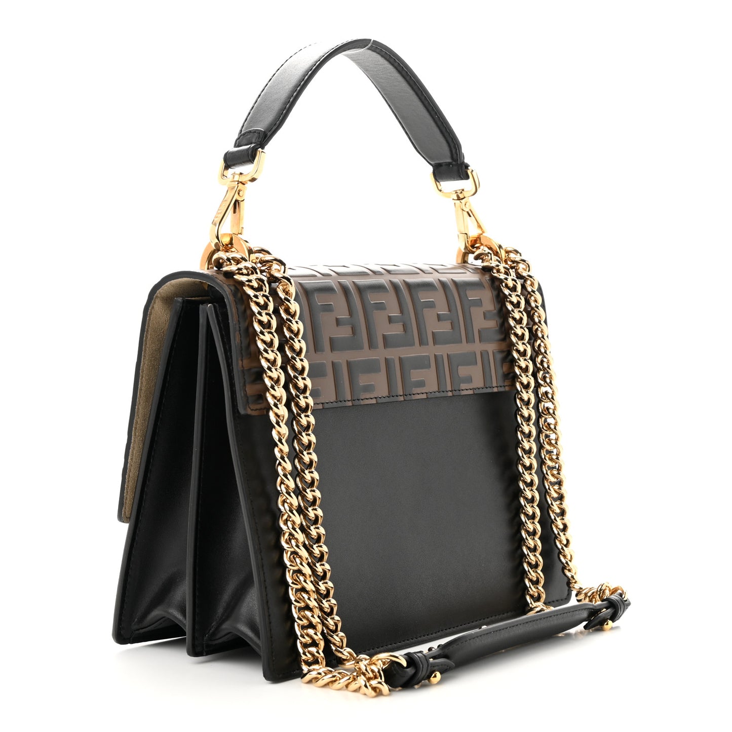 Vitello Liberty Bi-Color FF 1974 Embossed Chain Strap Kan U Shoulder Bag Black Maya