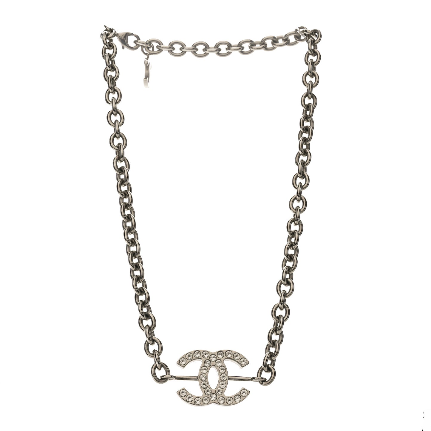 Metal Strass Chain Link Necklace Silver