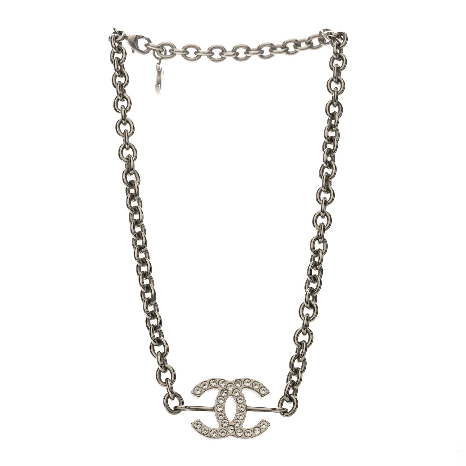 Chanel Metal Strass Chain Link Necklace Silver 3 of 5