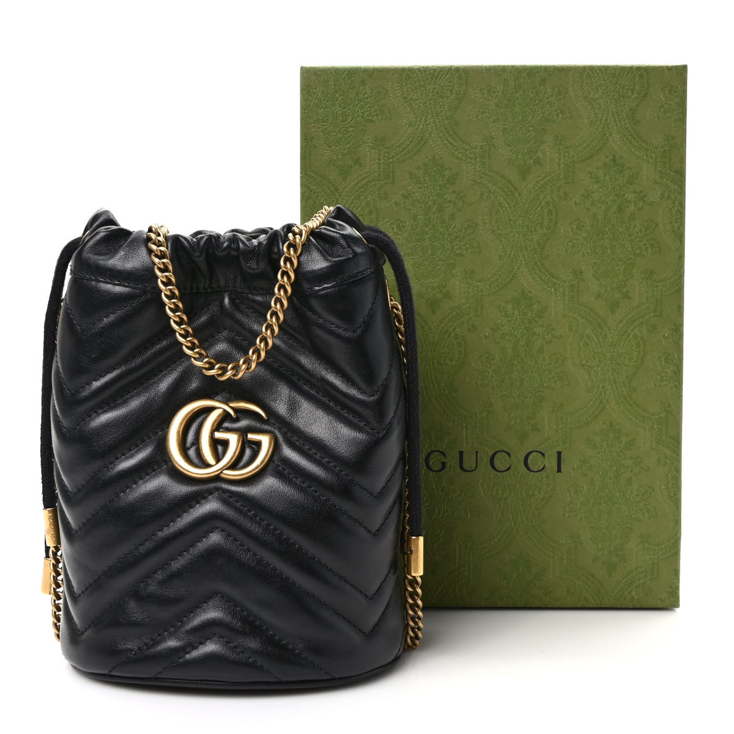 Calfskin Matelasse Mini GG Marmont 2.0 Bucket Bag Black