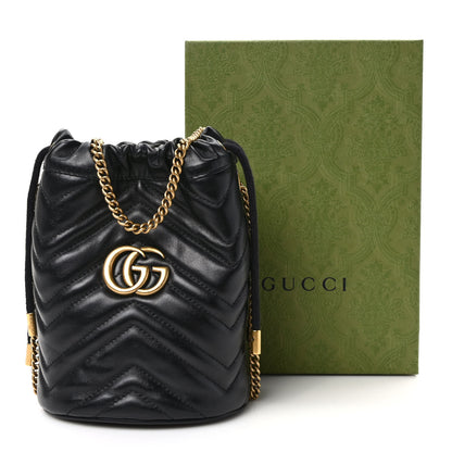 Gucci Calfskin Matelasse Mini GG Marmont 2.0 Bucket Bag Black 9 of 9