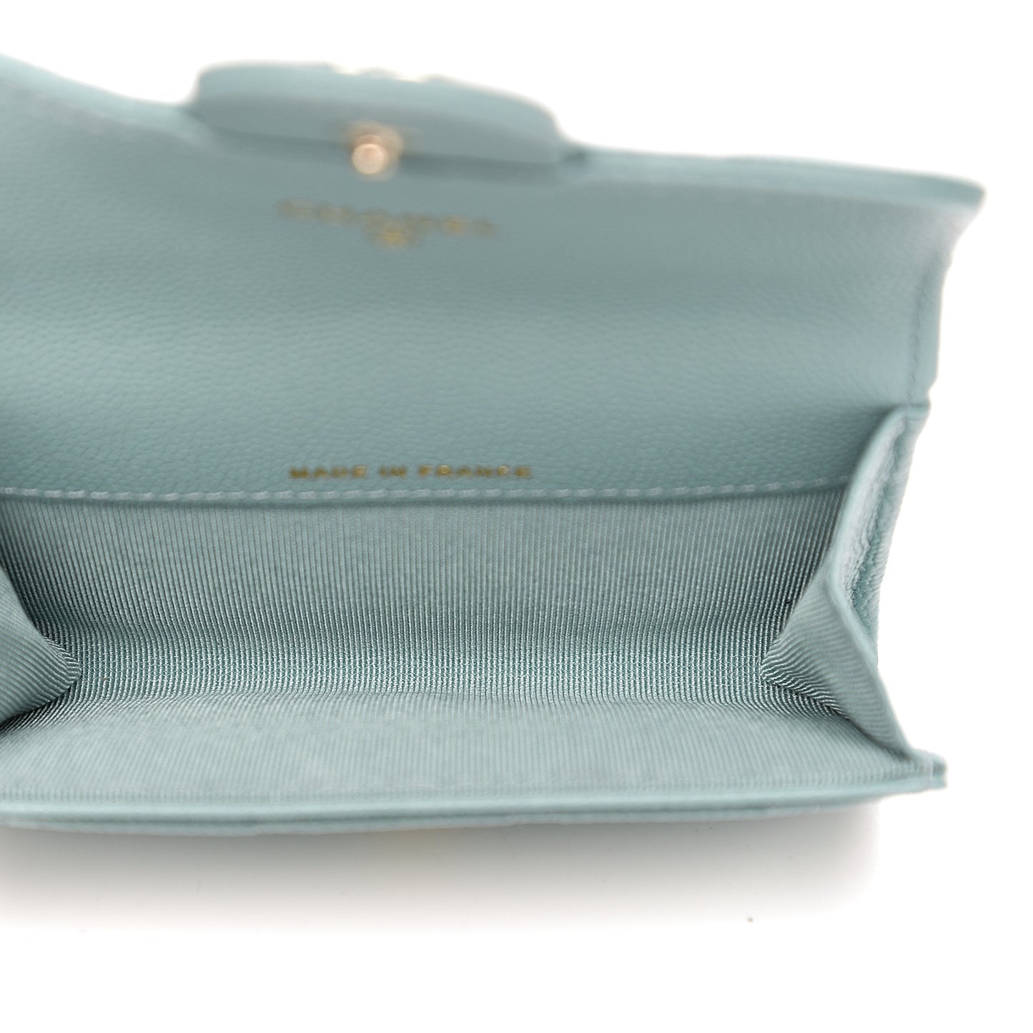 Iridescent Caviar Quilted Flap Card Holder Wallet Light Blue