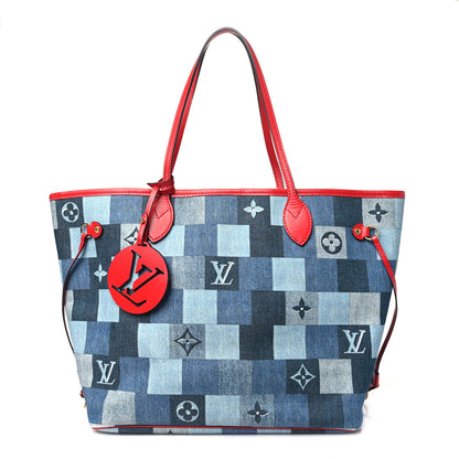 Louis Vuitton Denim Damier Monogram Patchwork Neverfull Blue Rouge 1 of 9