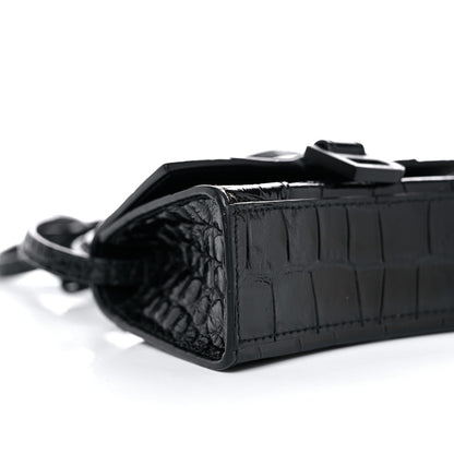Balenciaga Shiny Calfskin Monochrome Crocodile Embossed Hourglass Top Handle Bag Mini Black 5 of 15