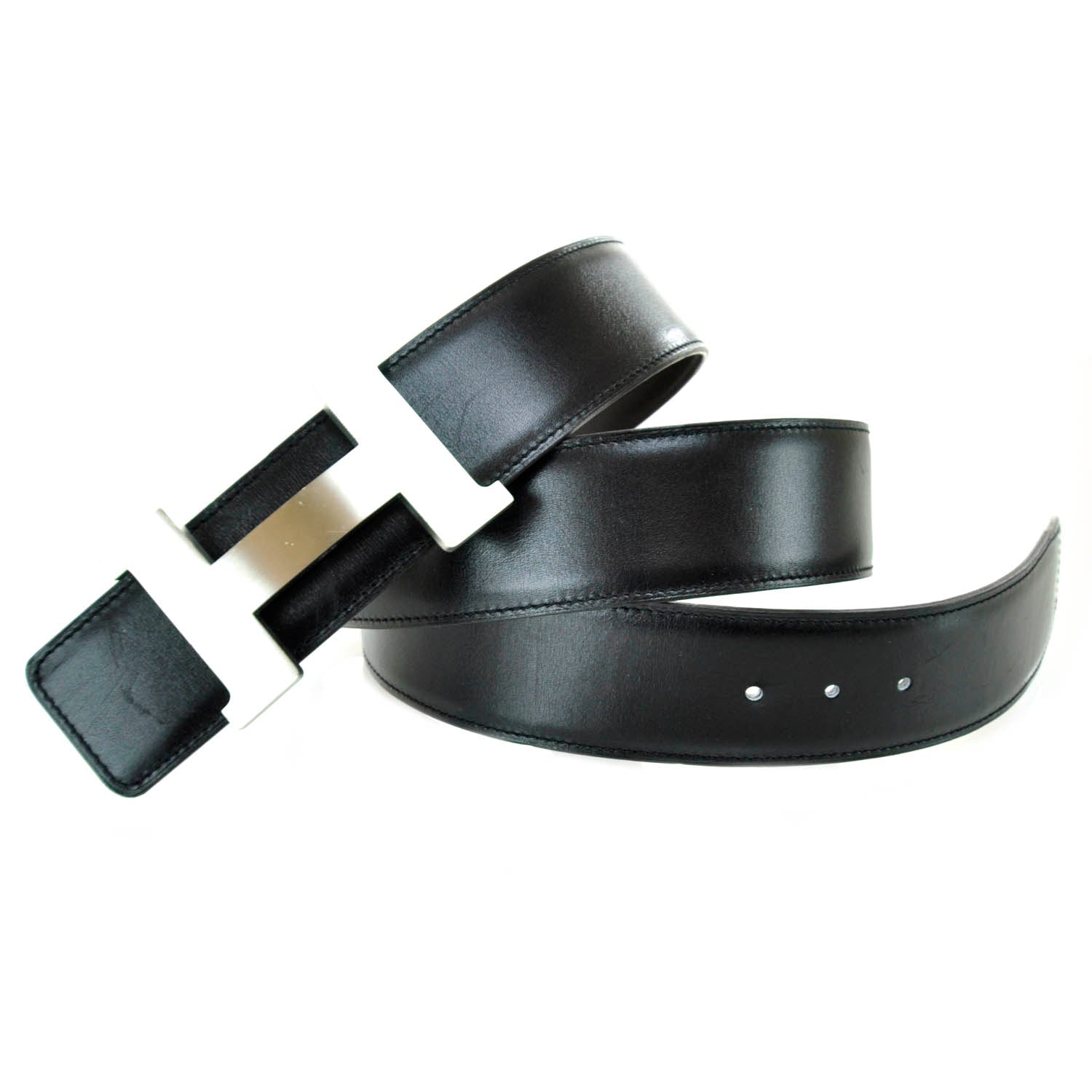 Hermes Mens Leather Reversible H Belt 105 Noir Chocolate 3 of 5