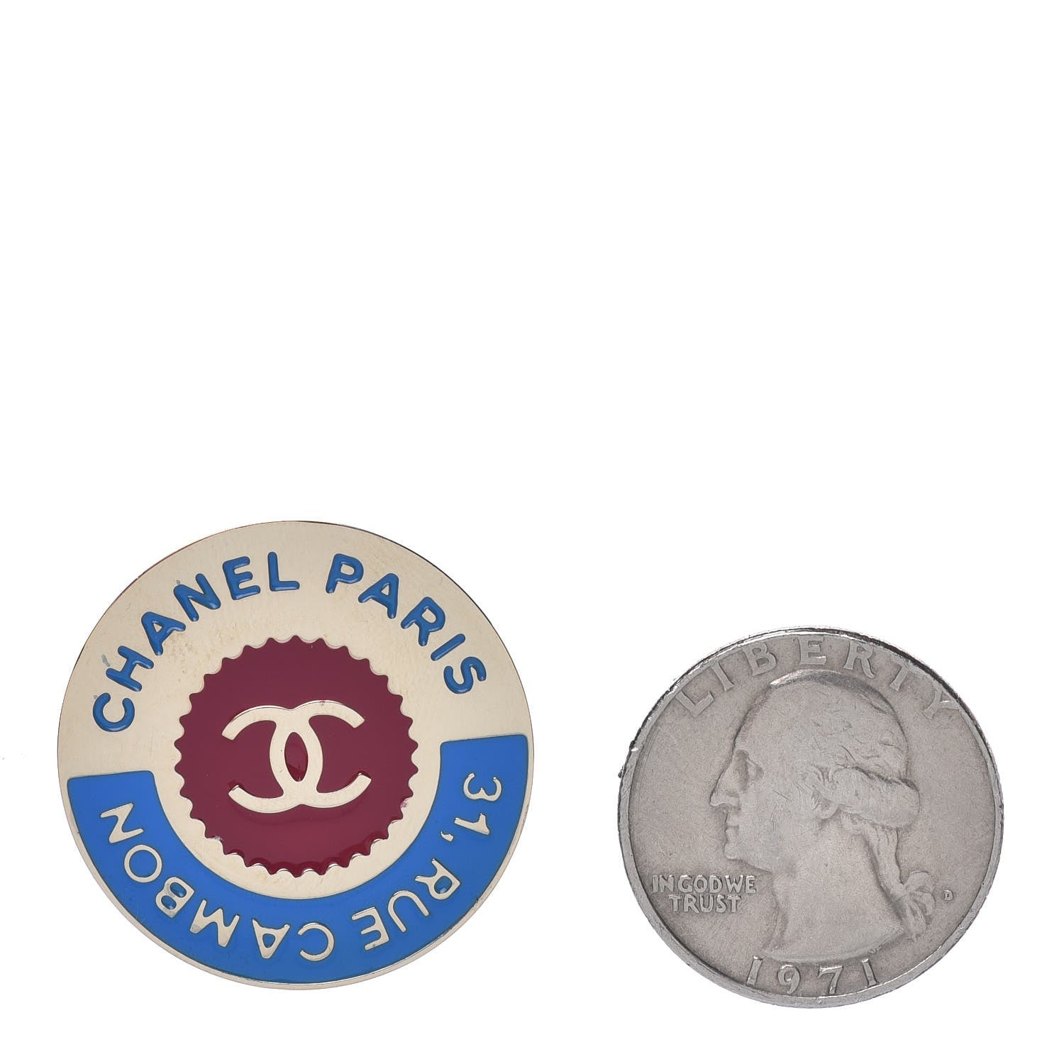 Chanel Enamel Rue Cambon CC Pin Brooch Blue Red Gold 3 of 6