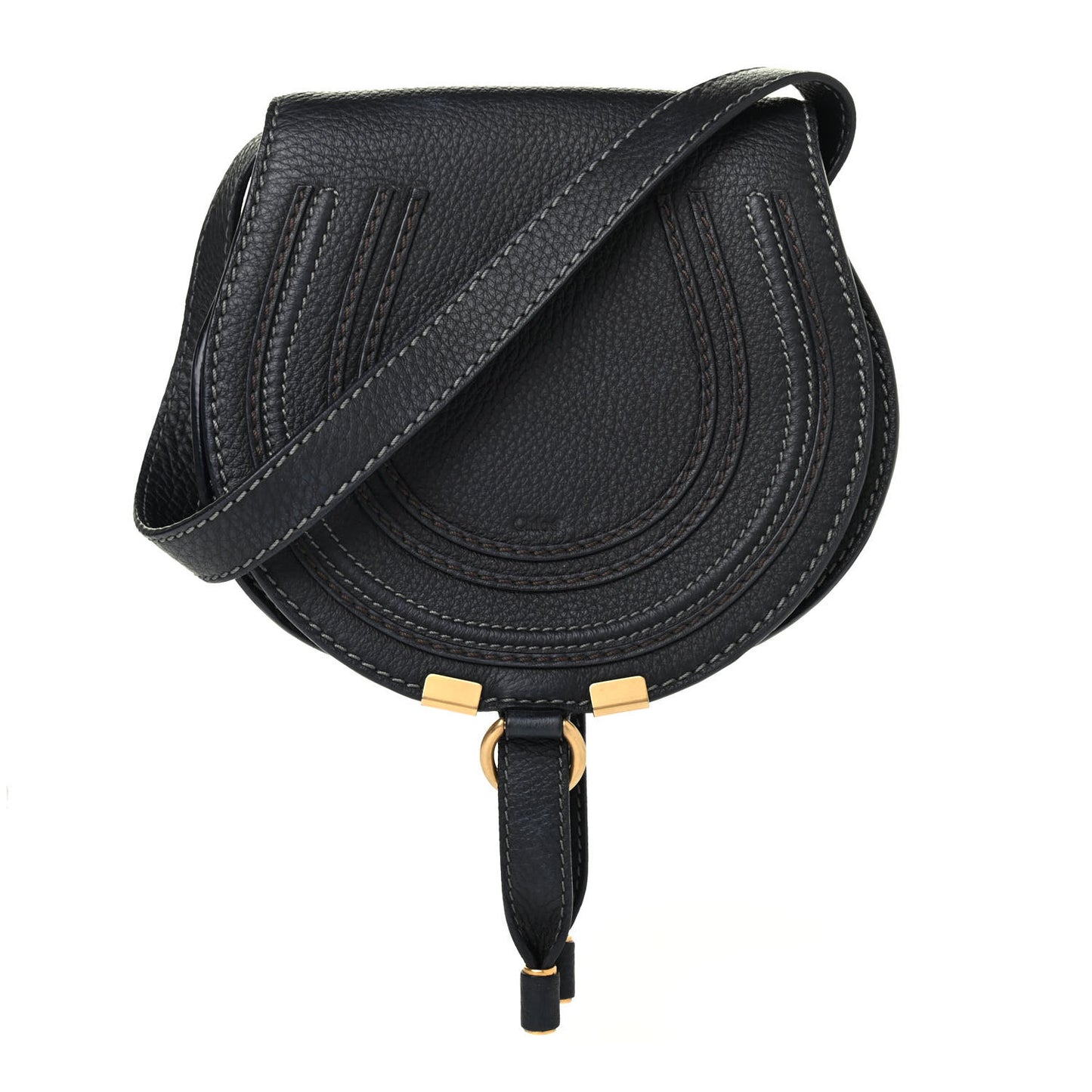 Calfskin Mini Marcie Round Crossbody Bag Black