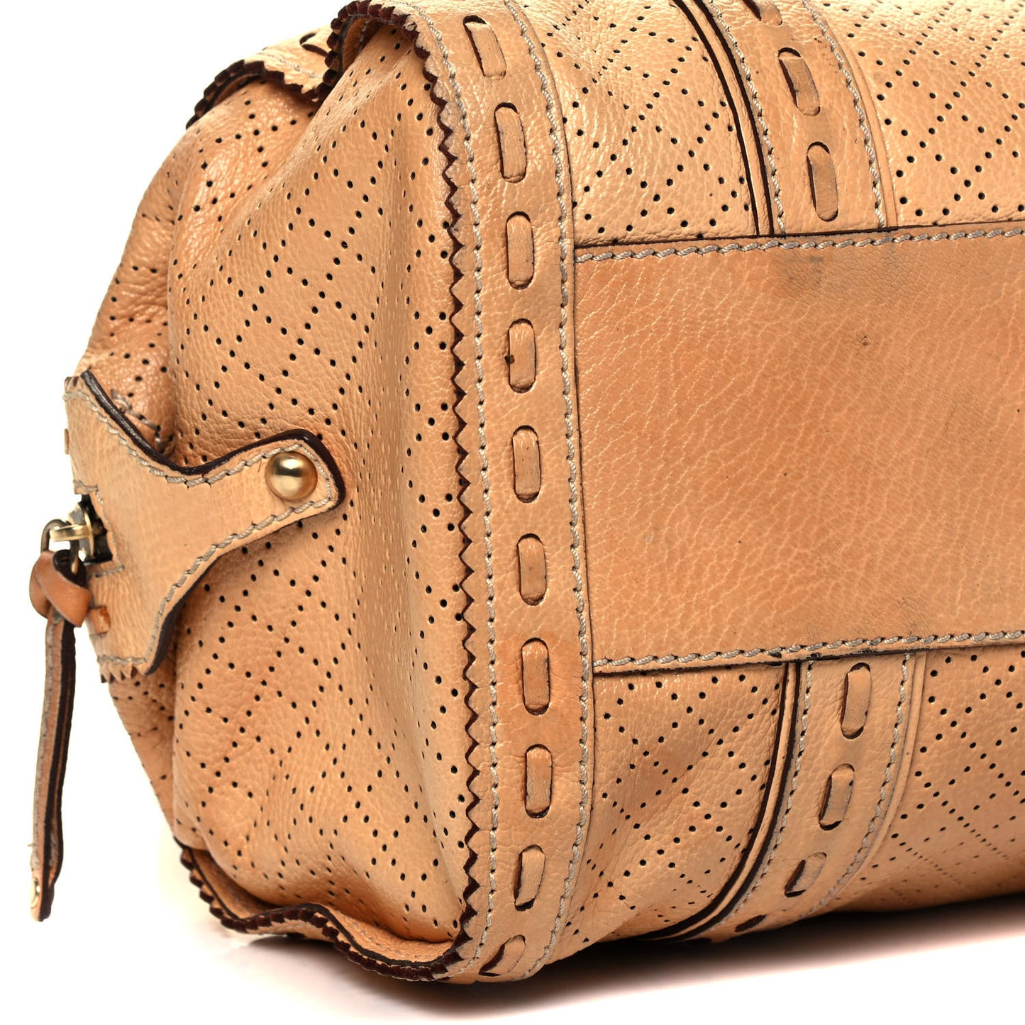 Perforated Calfskin Satchel Brown