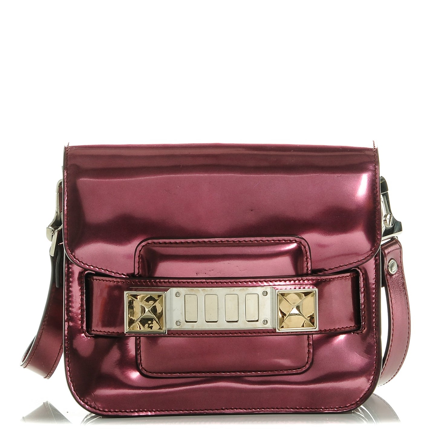 Metallic Patent Tiny PS11 Shoulder Bag Bordeaux Pink
