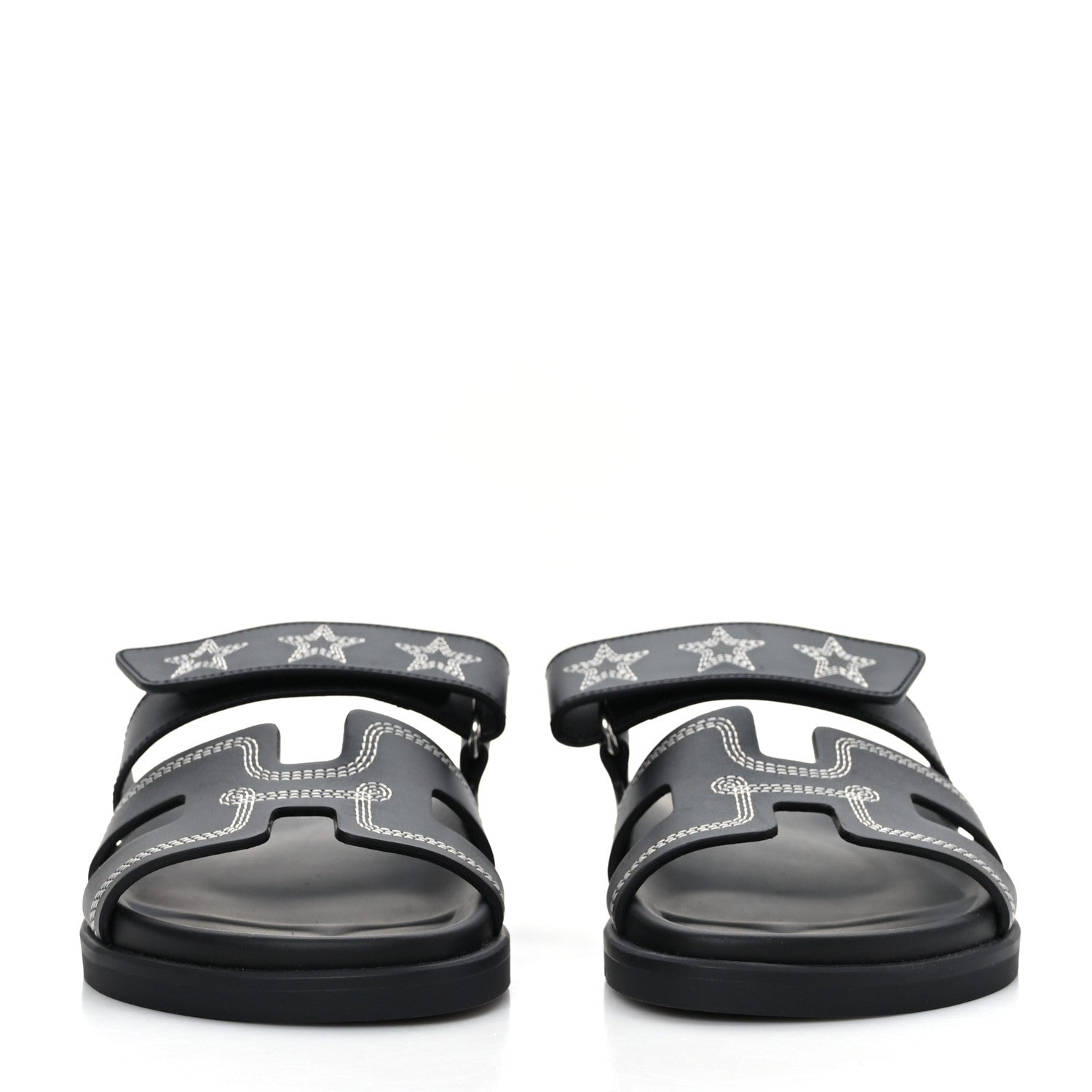 Hermes Calfskin Womens Embroidered Chypre Sandals 36.5 Black 2 of 9