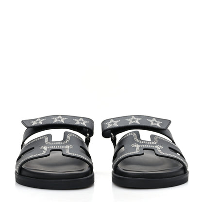 Hermes Calfskin Womens Embroidered Chypre Sandals 36.5 Black 2 of 9