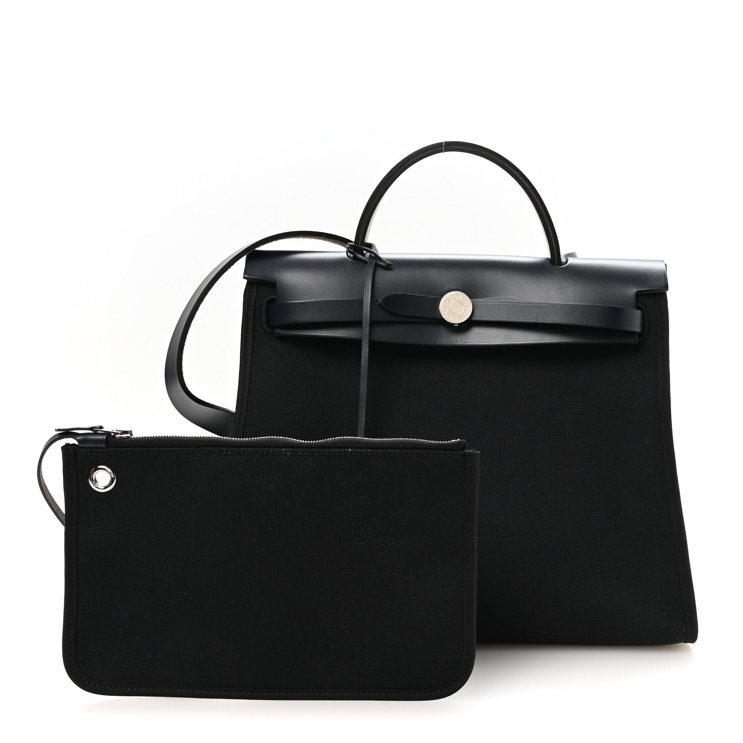 Hermes Military Toile Vache Hunter Herbag Zip PM 31 Black Bleu Indigo 3 of 11