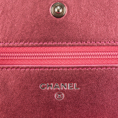 Chanel Metallic Patent Calfskin Quilted Boy Wallet On Chain WOC Fuchsia 5 of 8