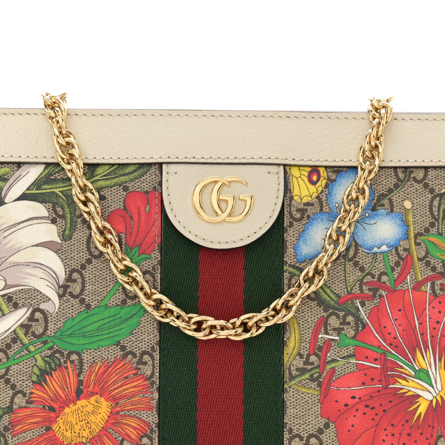 Gucci GG Supreme Monogram Flora Web Small Ophidia Chain Shoulder Bag White 8 of 12