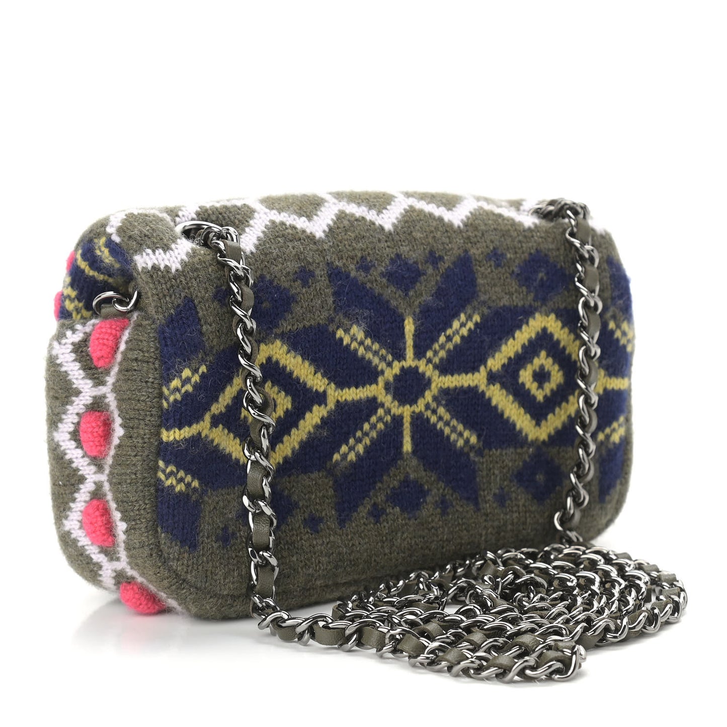 Cashmere Knit Extra Mini Single Flap Khaki Multicolor