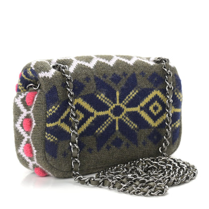 Chanel Cashmere Knit Extra Mini Single Flap Khaki Multicolor 3 of 9