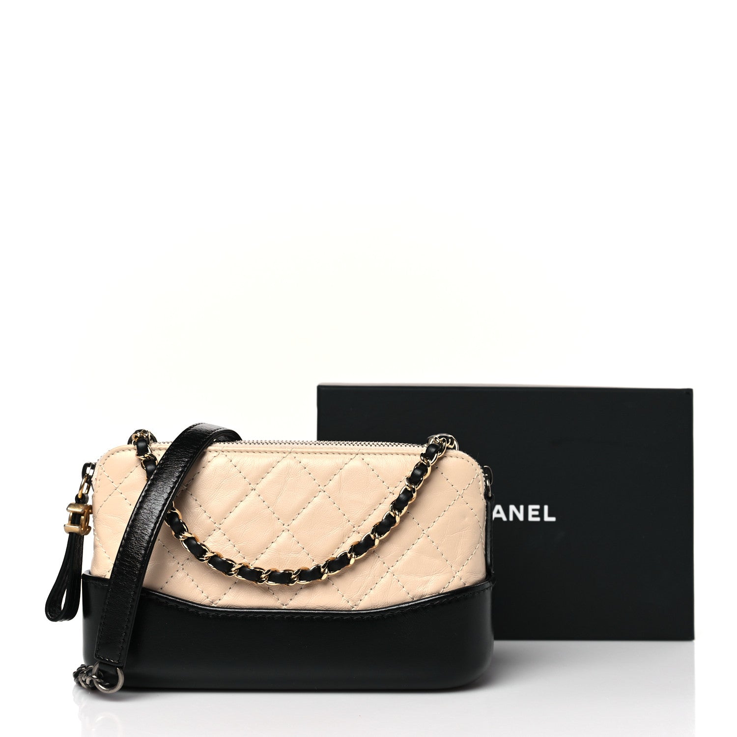 Chanel Aged Calfskin Quilted Small Gabrielle Clutch With Chain Beige Black 11 of 11