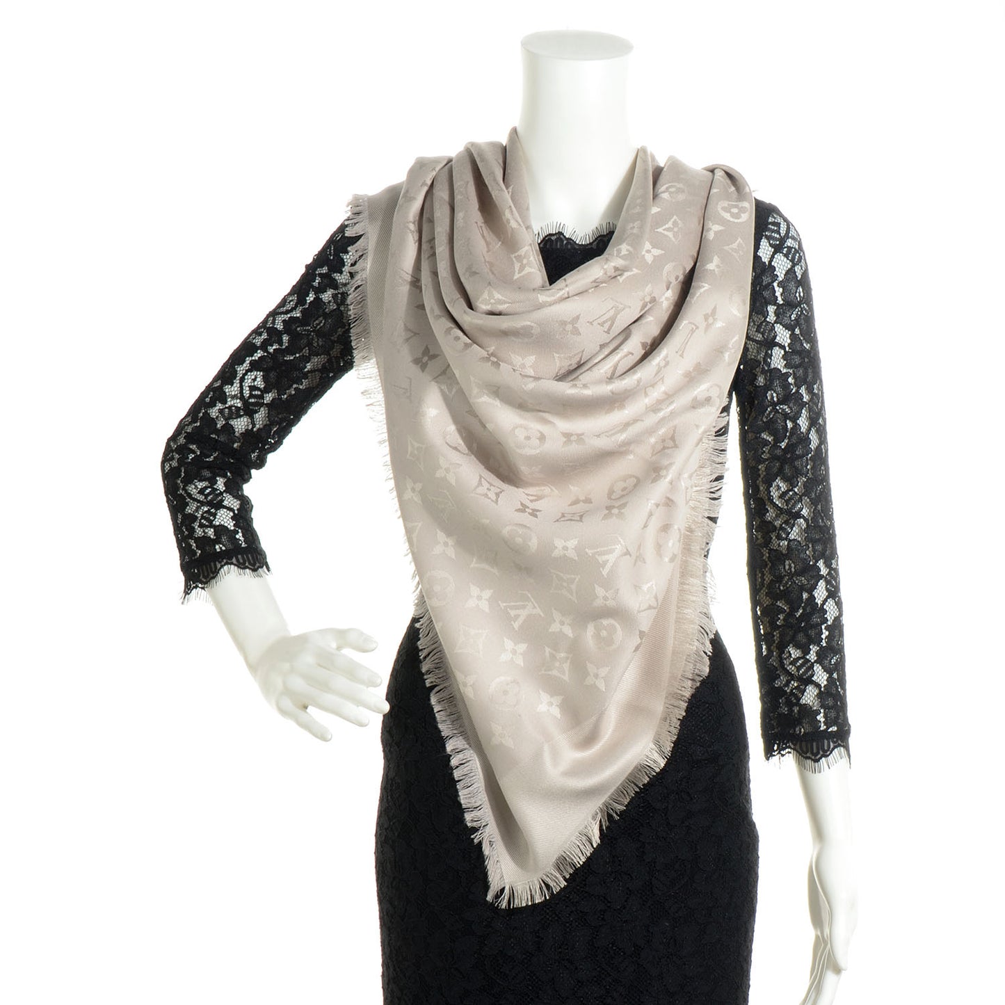 Wool Silk Monogram Shawl Beige