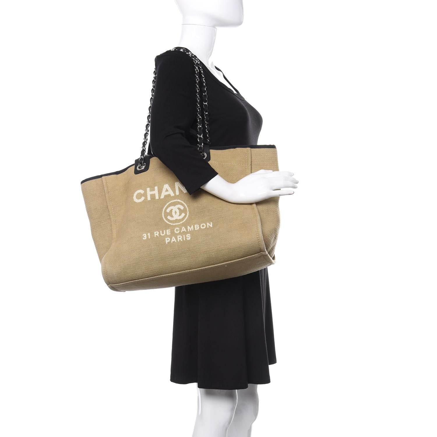Chanel Canvas Medium Deauville Tote Beige Black 2 of 10