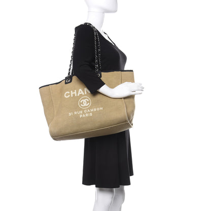 Chanel Canvas Medium Deauville Tote Beige Black 2 of 10