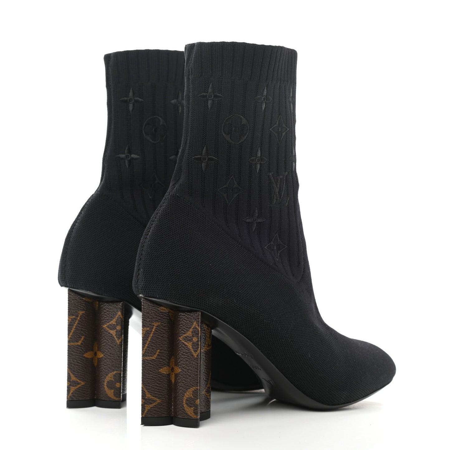 Monogram Stretch Fabric Silhouette Ankle Boots 38.5 Black