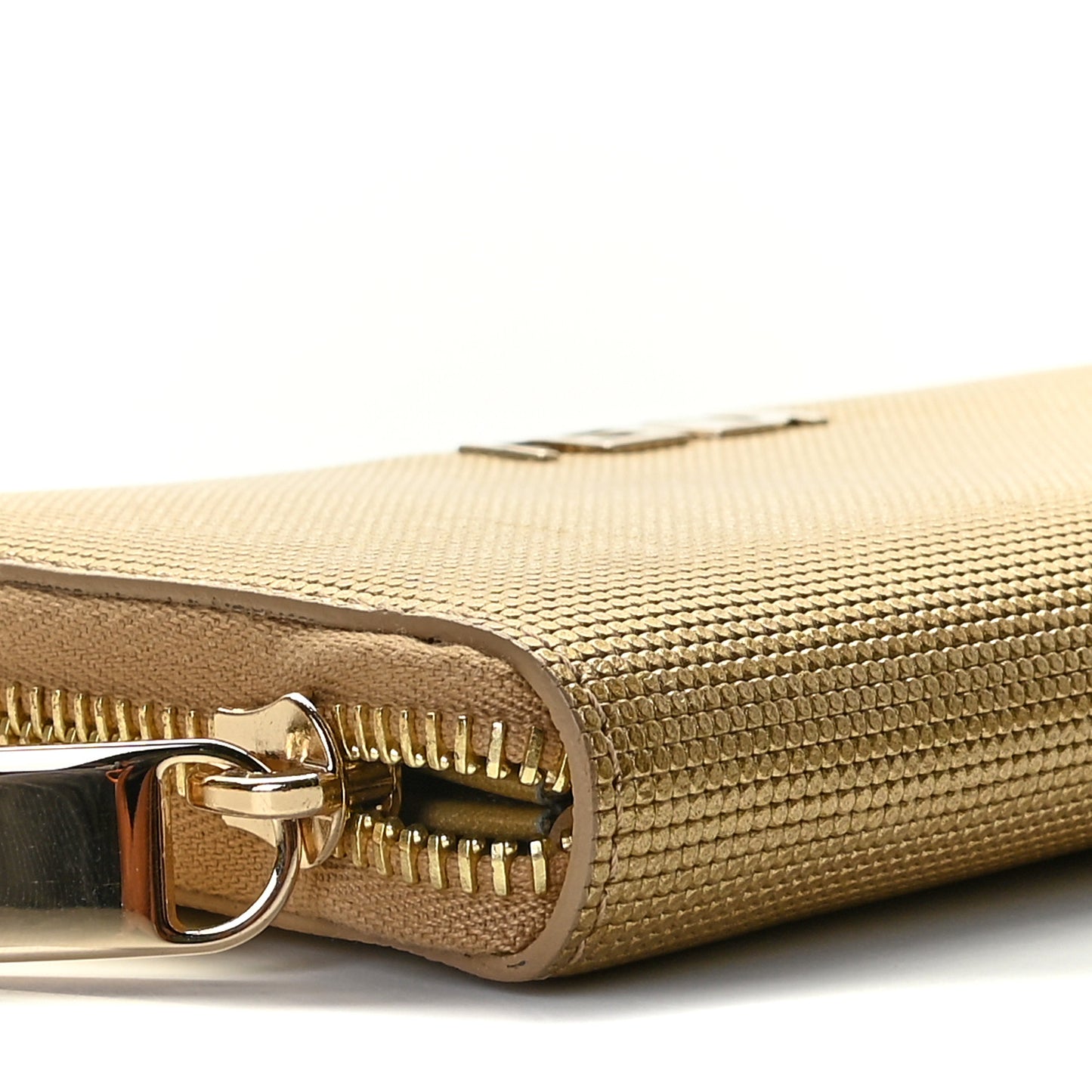 Vitello Birkin Logo Zip Around Wallet Gold
