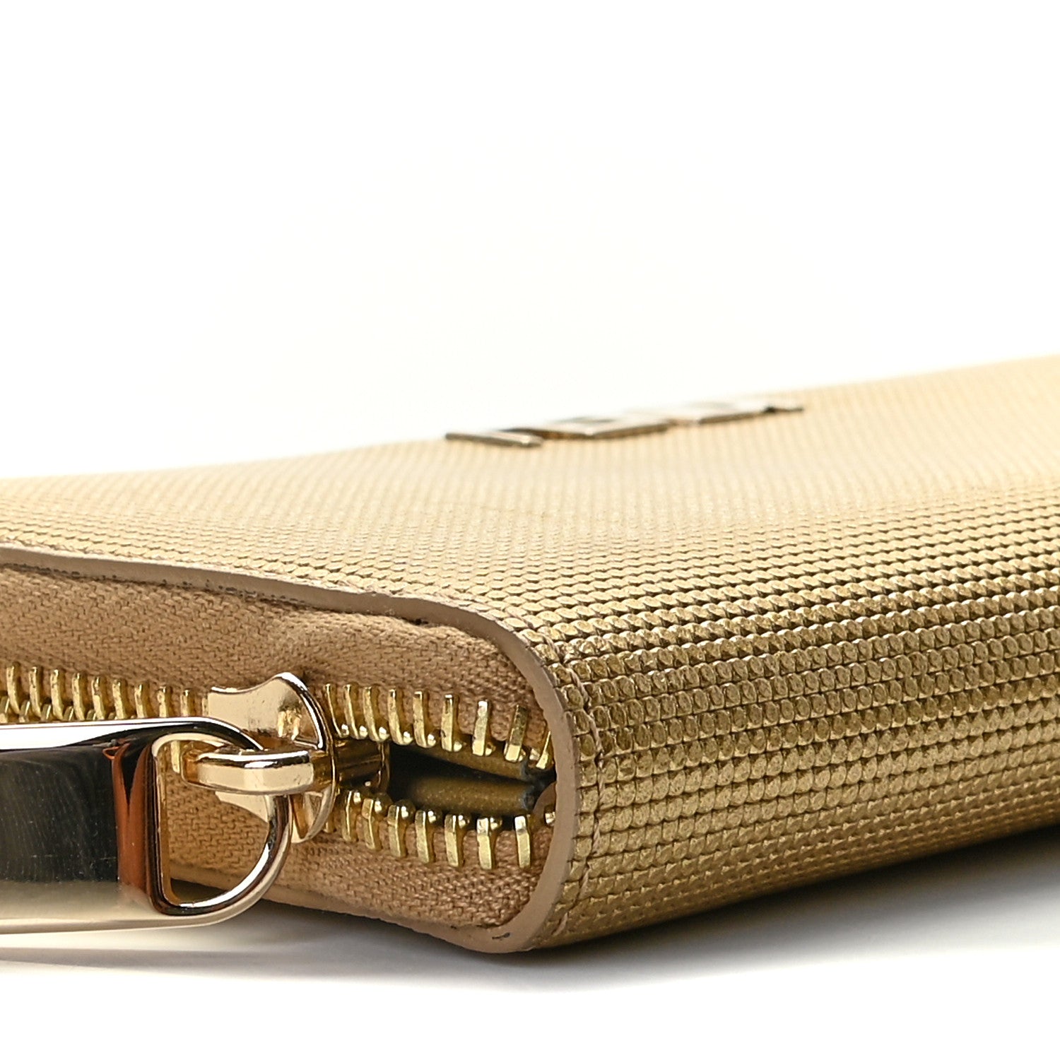 Fendi Vitello Birkin Logo Zip Around Wallet Gold 6 of 7