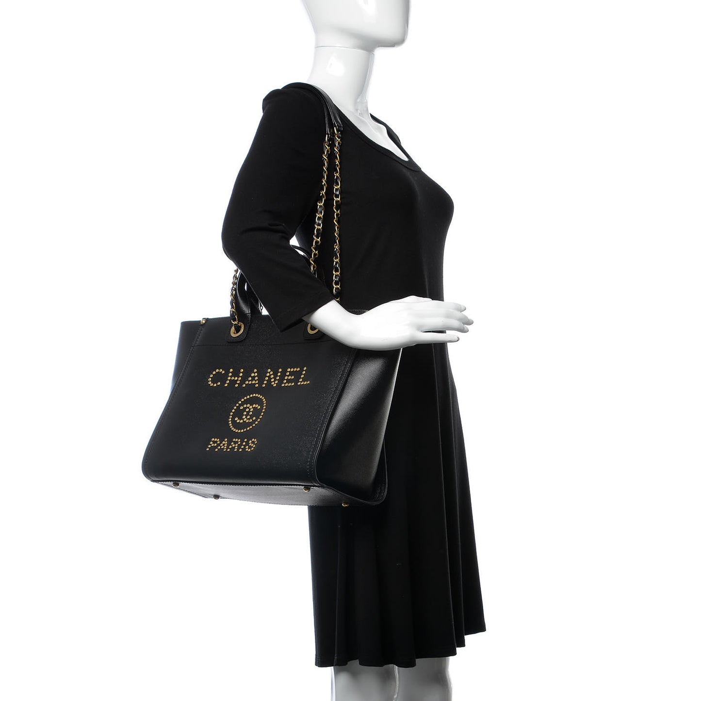 Caviar Small Studded Deauville Tote Black