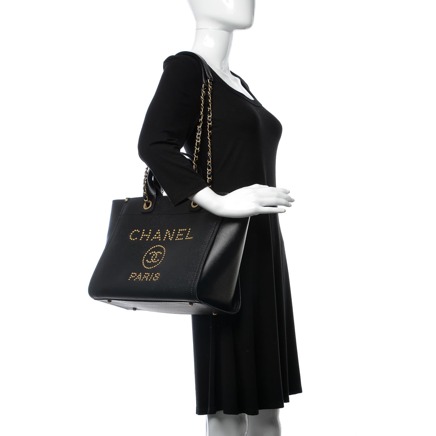 Chanel Caviar Small Studded Deauville Tote Black 3 of 9