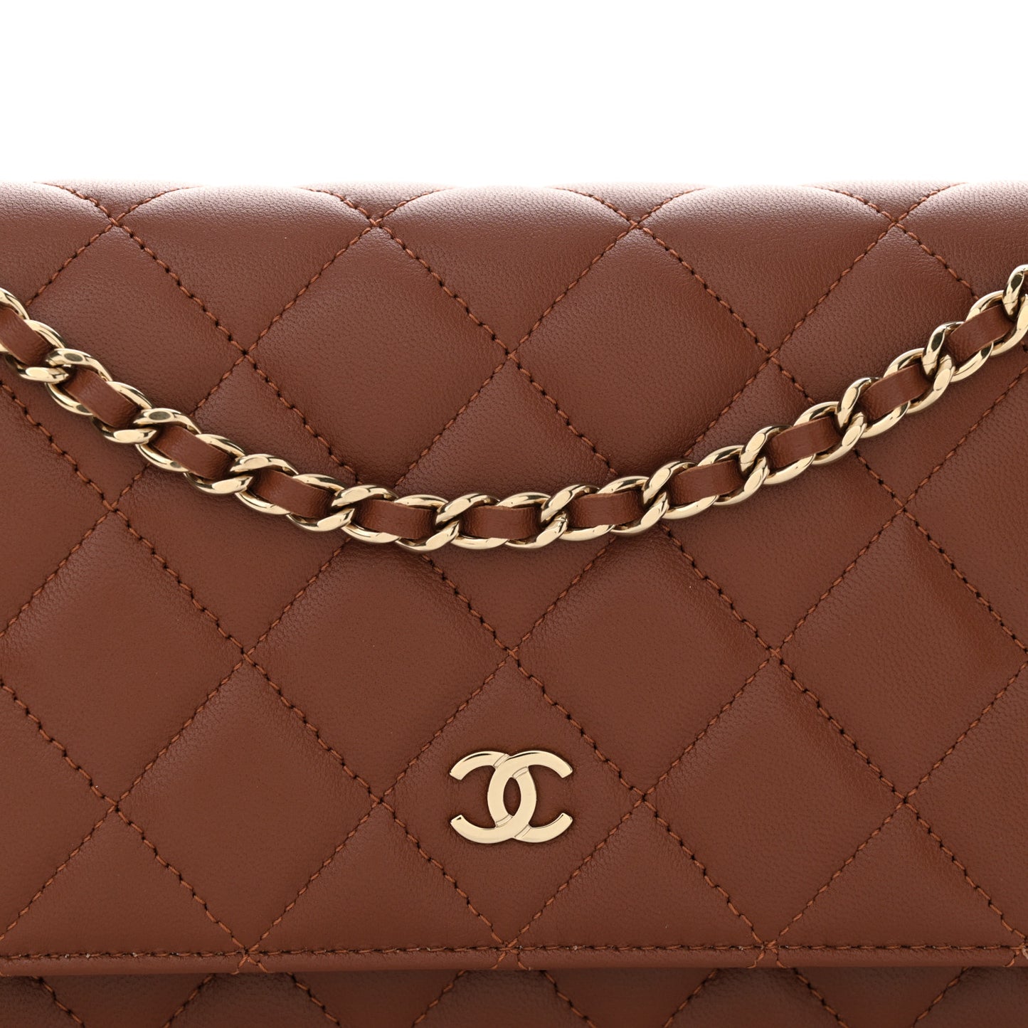 Lambskin Quilted Wallet On Chain WOC Brown