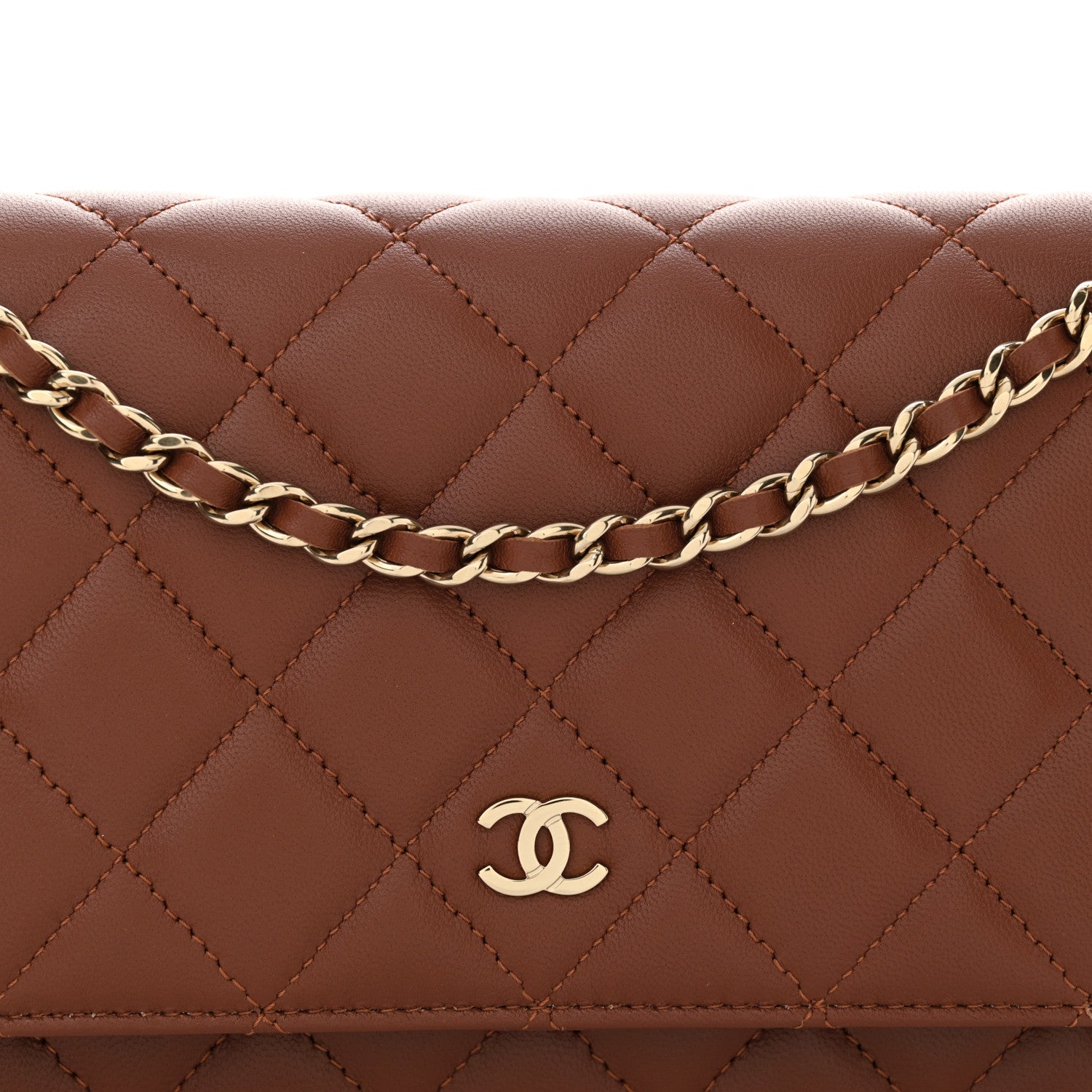 Chanel Lambskin Quilted Wallet On Chain WOC Brown 9 of 14