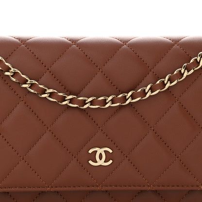 Chanel Lambskin Quilted Wallet On Chain WOC Brown 9 of 14