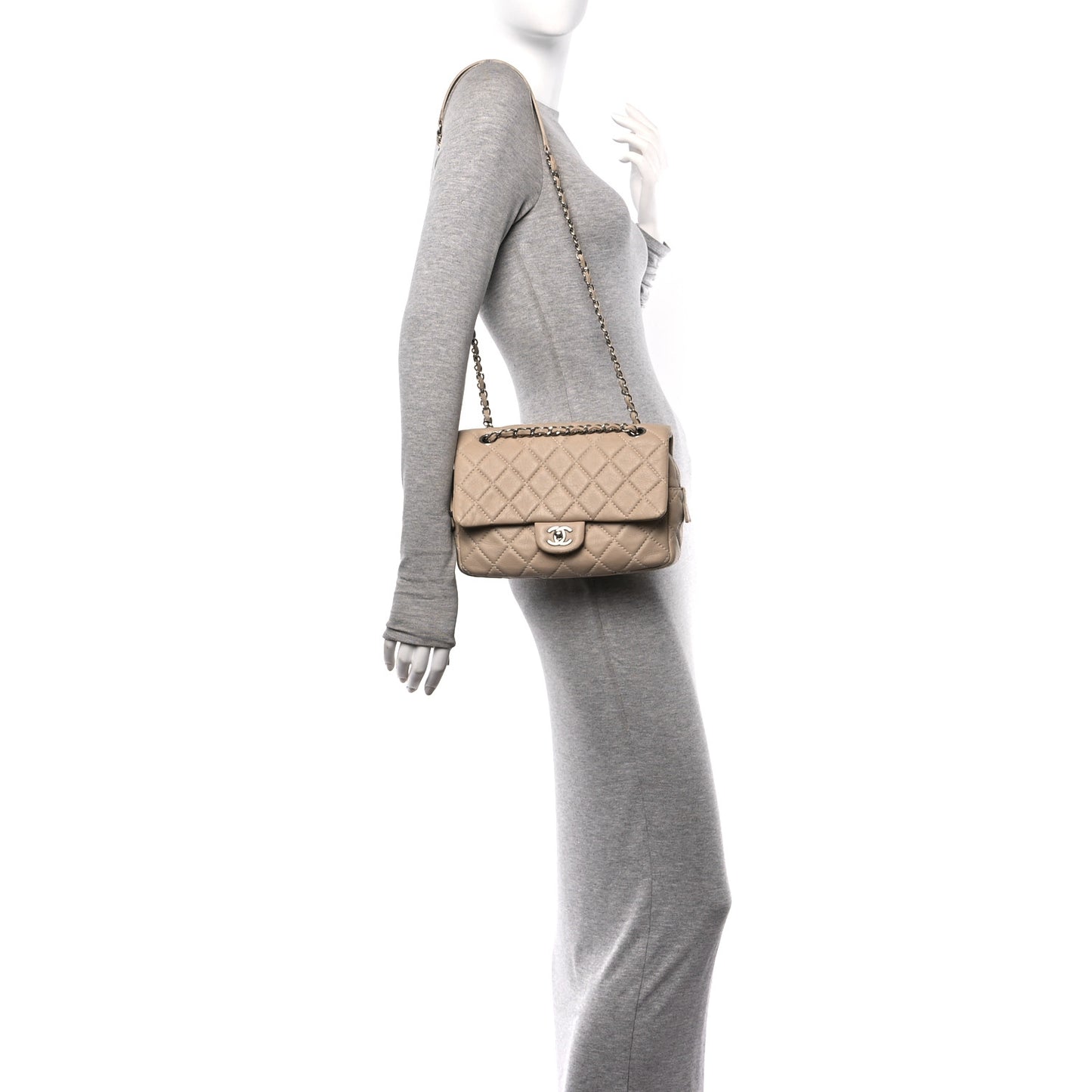 Deerskin Quilted Medium Easy Flap Beige