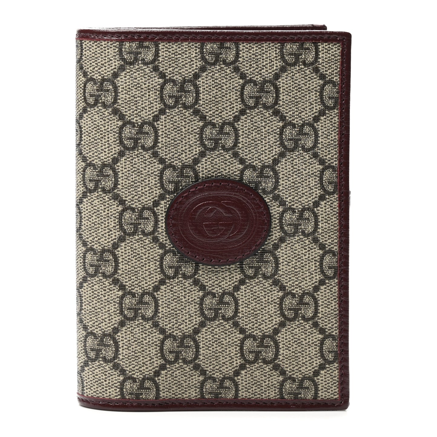 GG Supreme Monogram Azalea Calfskin Retro Interlocking G Passport Case Beige Red