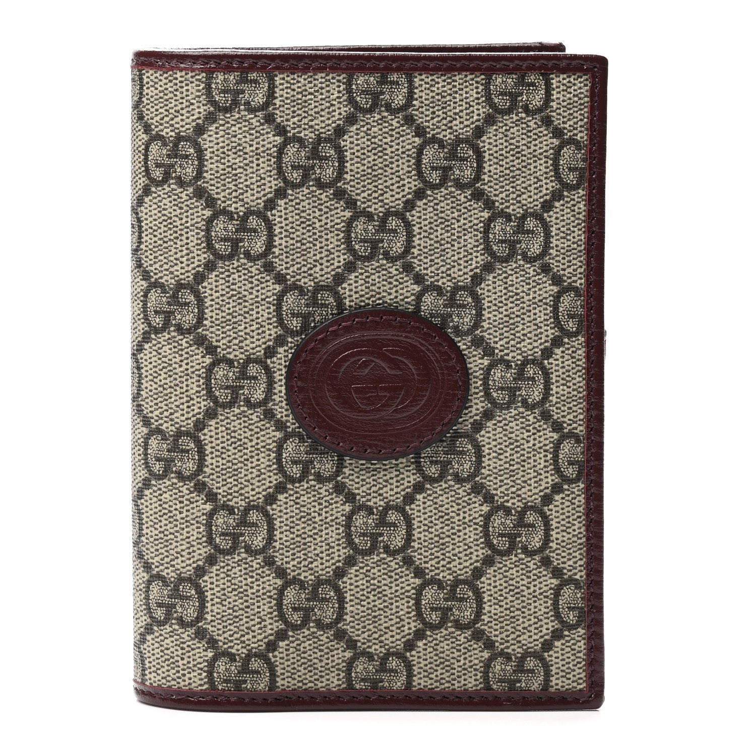 Gucci GG Supreme Monogram Azalea Calfskin Retro Interlocking G Passport Case Beige Red 1 of 6