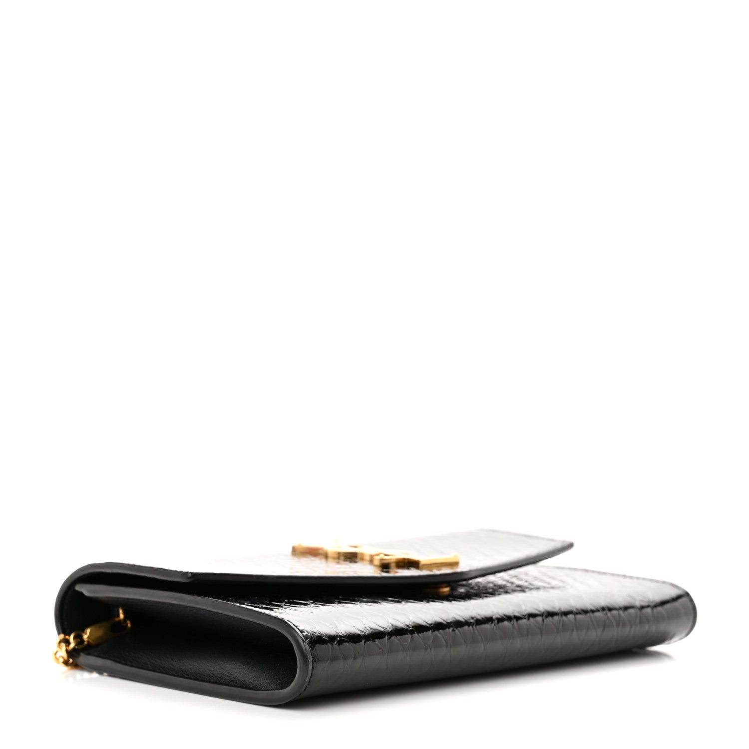 Saint Laurent Calfskin Python Embossed Monogram Uptown Chain Wallet Black 4 of 12