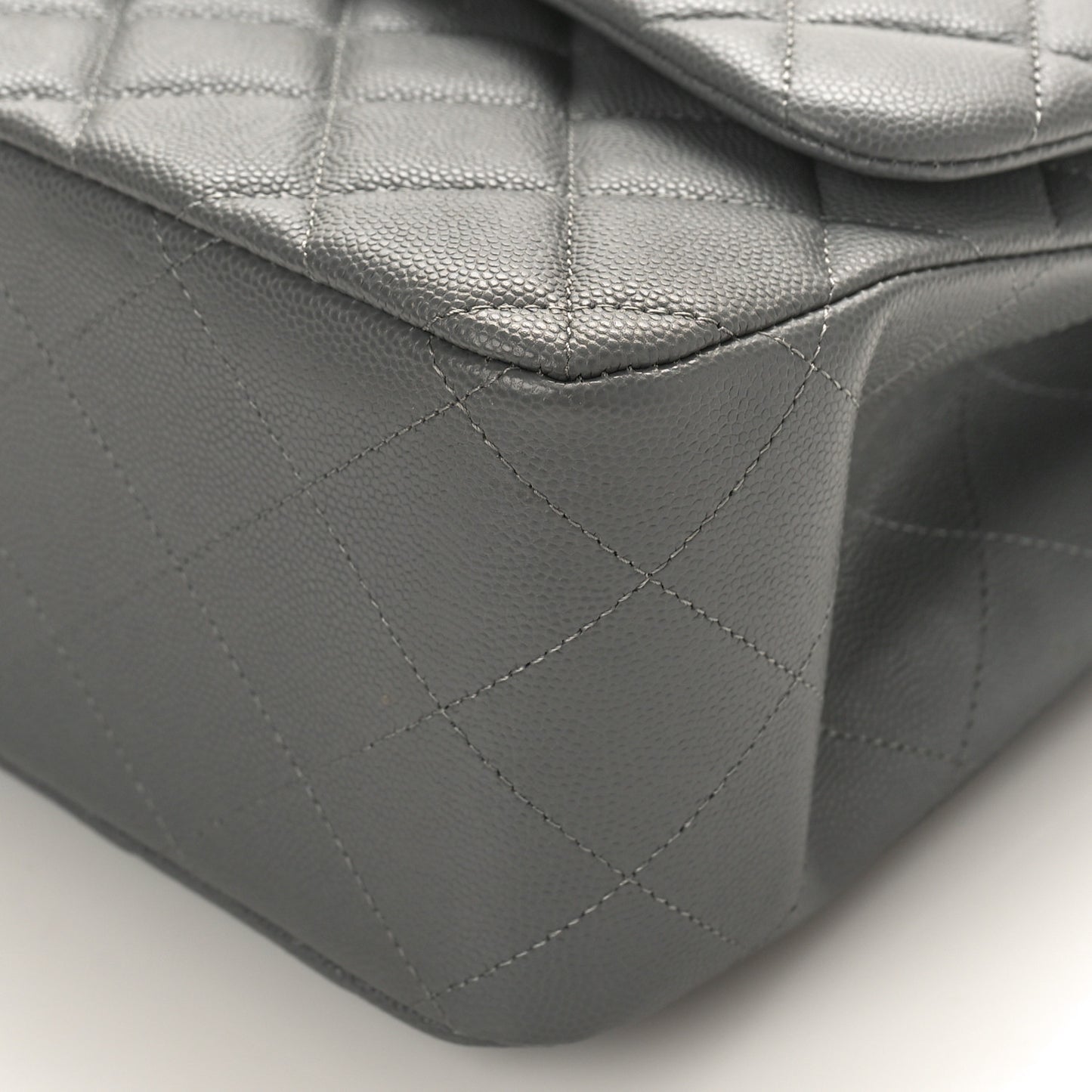 Caviar Quilted Jumbo Double Flap Grey