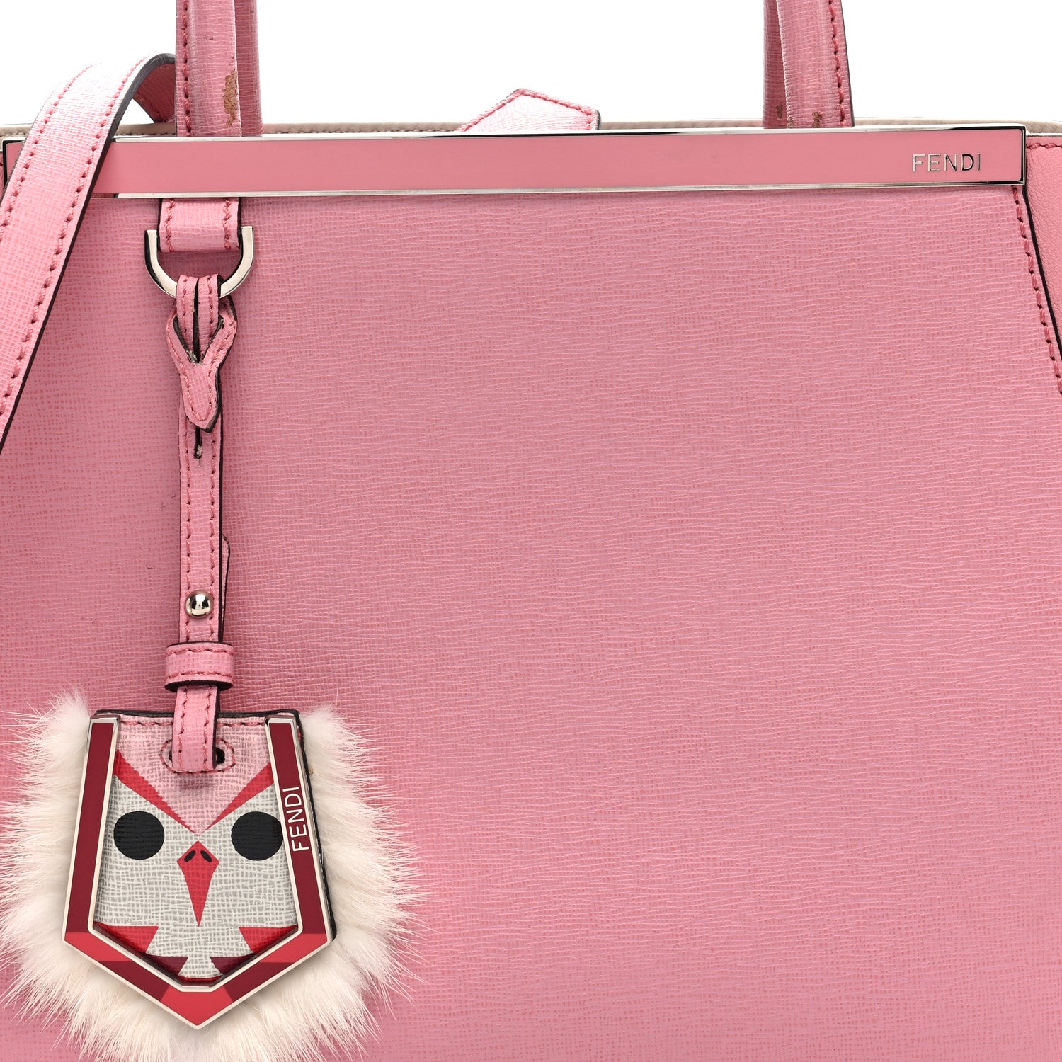 Fendi Vitello Elite Flamingo Mink Monster Charm Petite 2Jours Tote Pink Multicolor 7 of 9