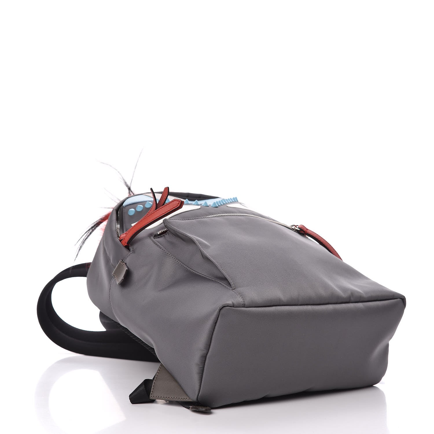 Fendi Nylon Vitello Elite Fox Goat Monster Eyes Studded Backpack Acciaio Pimento Multicolor 4 of 10