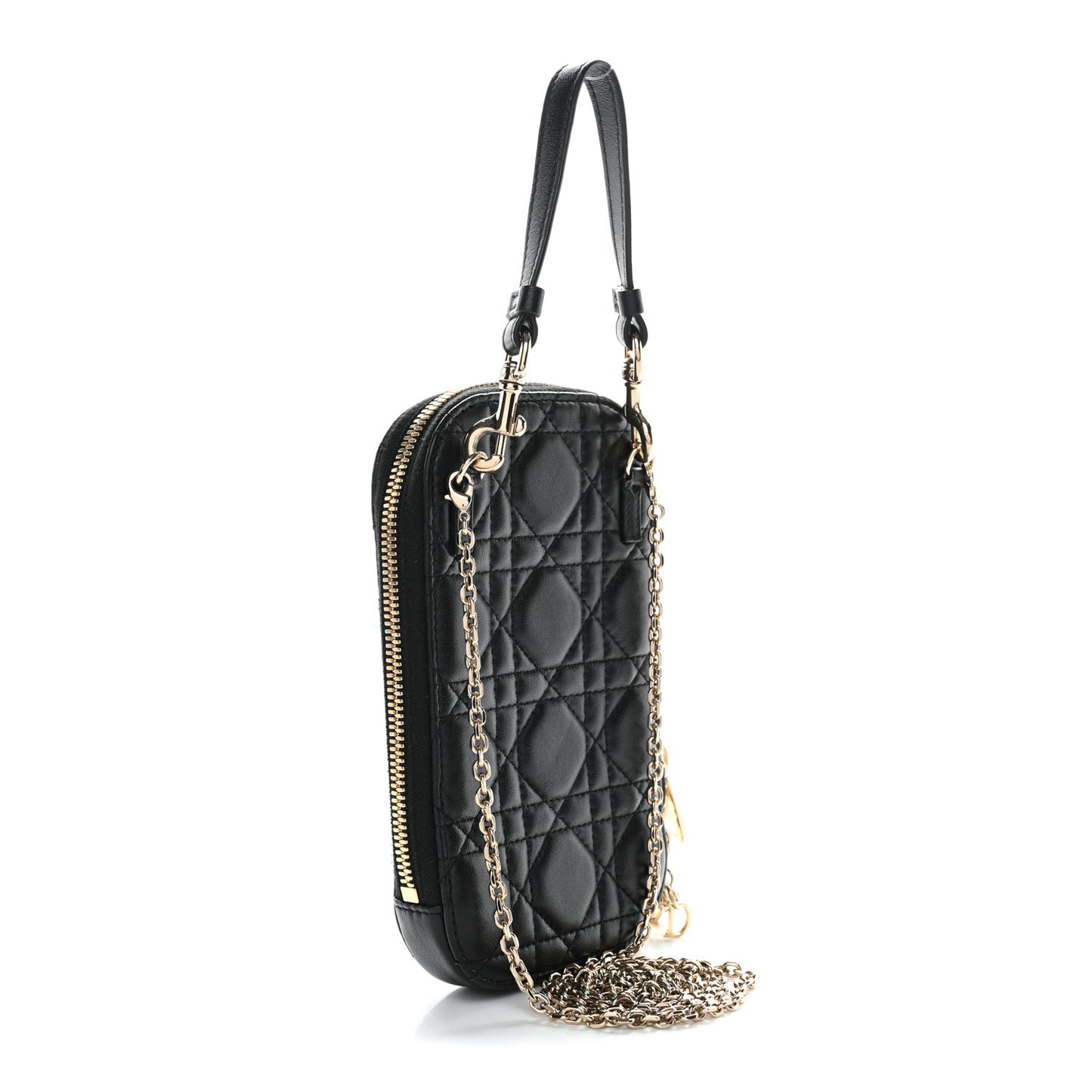 Lambskin Cannage Lady Dior Phone Holder Black