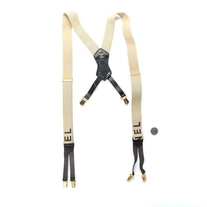 Chanel Elastic Logo Suspenders Beige Black 2 of 4
