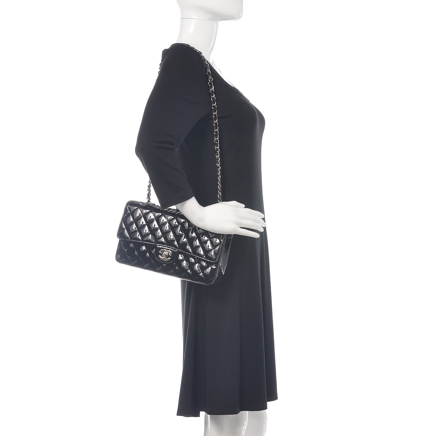 Patent Quilted Medium Double Flap Black