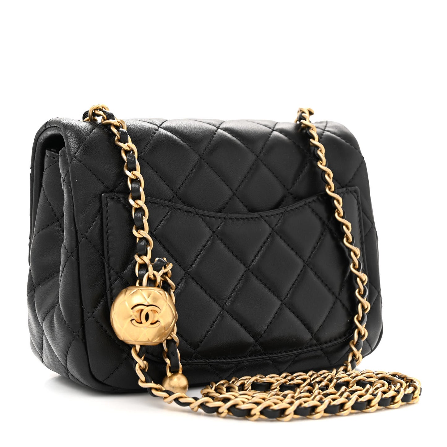 Lambskin Quilted Mini Pearl Crush Flap Black