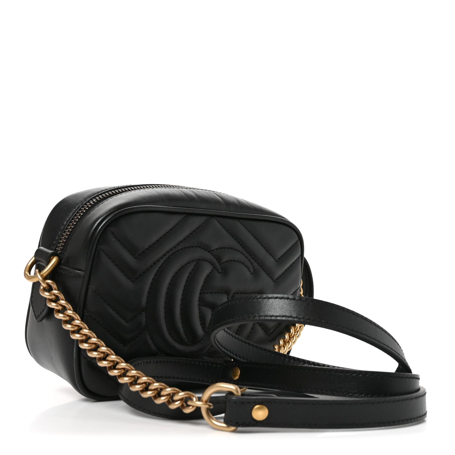 Calfskin Matelasse Mini GG Marmont Chain Shoulder Bag Black Black